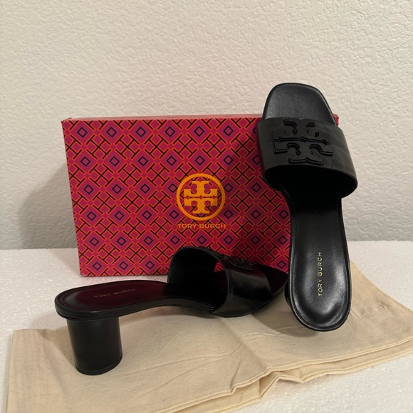 Tory Burch Black Leather Mules 2" heel - Picture 5 of 9